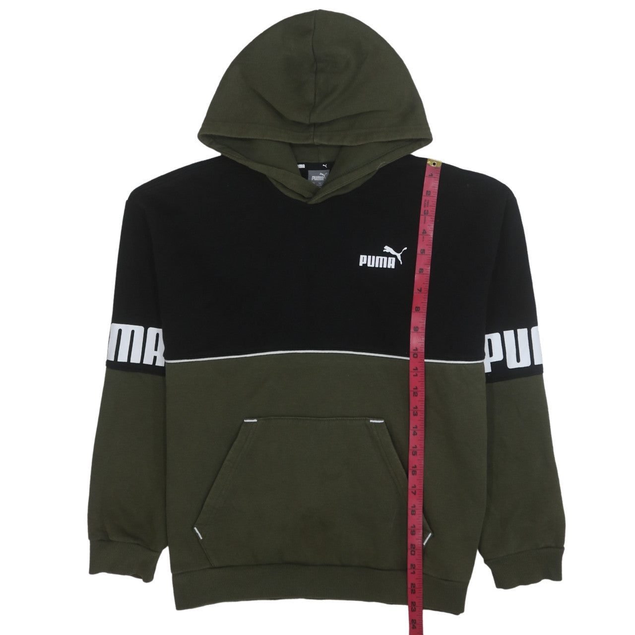 Puma Boys Green & Black Pullover Hoodie 13-14 Years Logo Graphic Sweatshirt