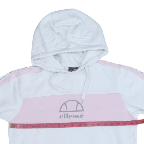 Ellesse Womens White Pink Hoodie UK 10 Pullover Logo Hooded Sweatshirt