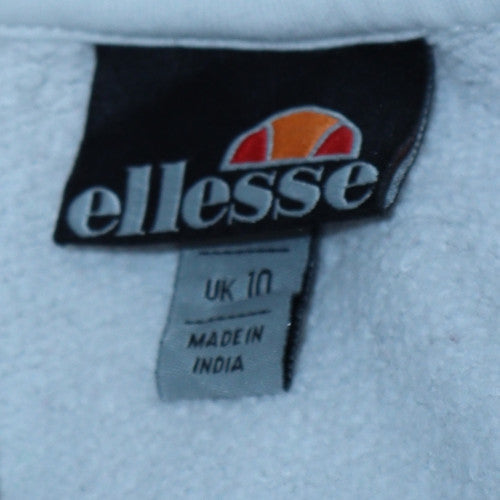 Ellesse Womens White Pink Hoodie UK 10 Pullover Logo Hooded Sweatshirt