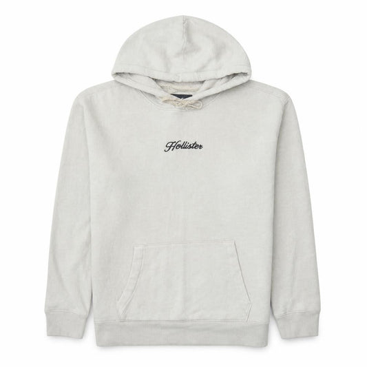Hollister Men's Beige Pullover Hoodie Size L Embroidered Logo