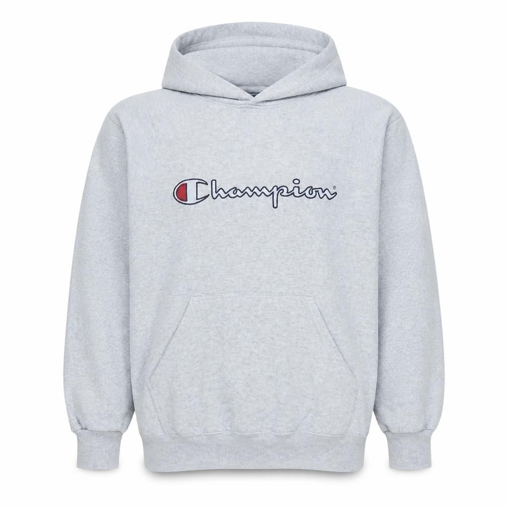 Champion Mens Grey Pullover Hoodie M Classic Logo Fleece Sweatshirt