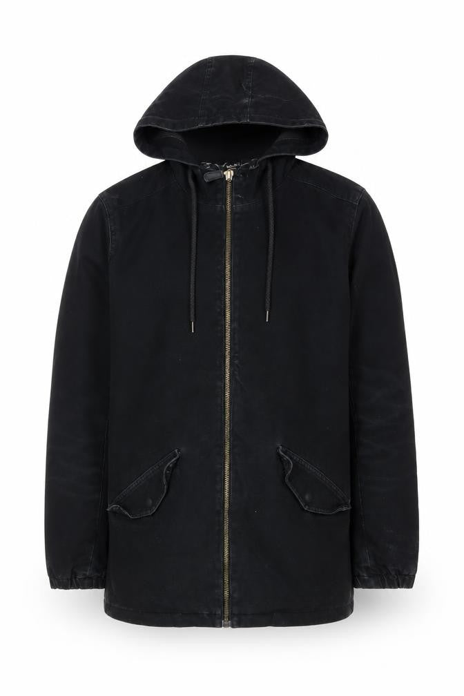 Antioch Men's Black Cotton Hooded Parka Jacket Size S