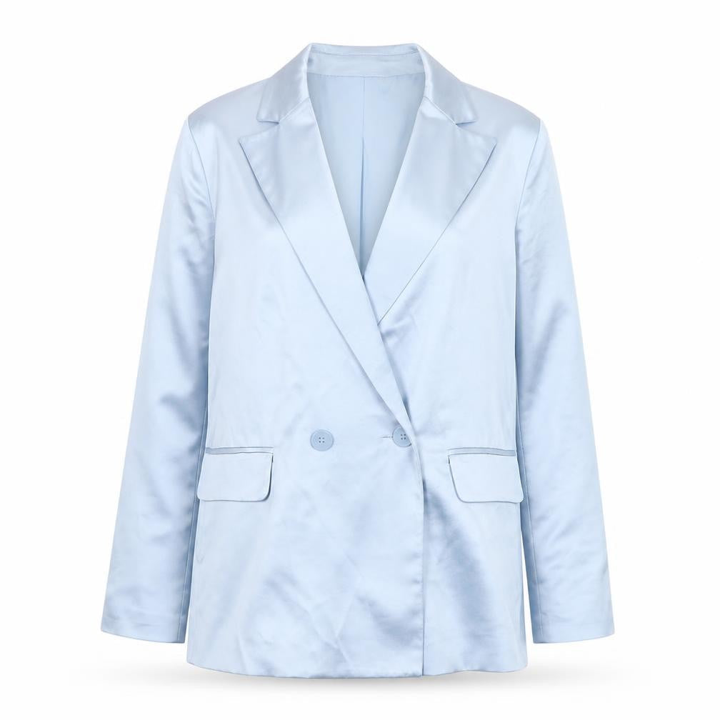 Bershka Women's Blue Satin Blazer Size 10 Mid-Length Smart Jacket