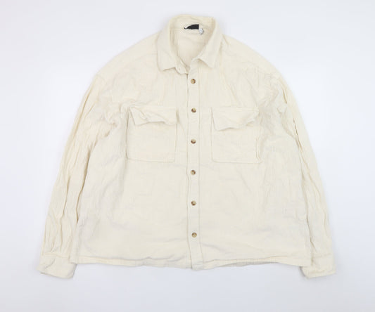 ASOS DESIGN Men's Ivory Corduroy Button-Up Shirt Size M
