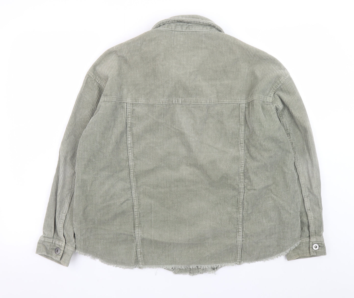 Zara Women Green Corduroy Basic Jacket XS Cotton Buttoned
