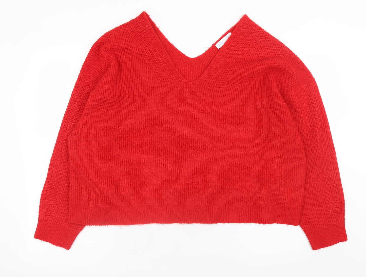 Primark Womens Red V-Neck Chunky Knit Pullover Jumper XL