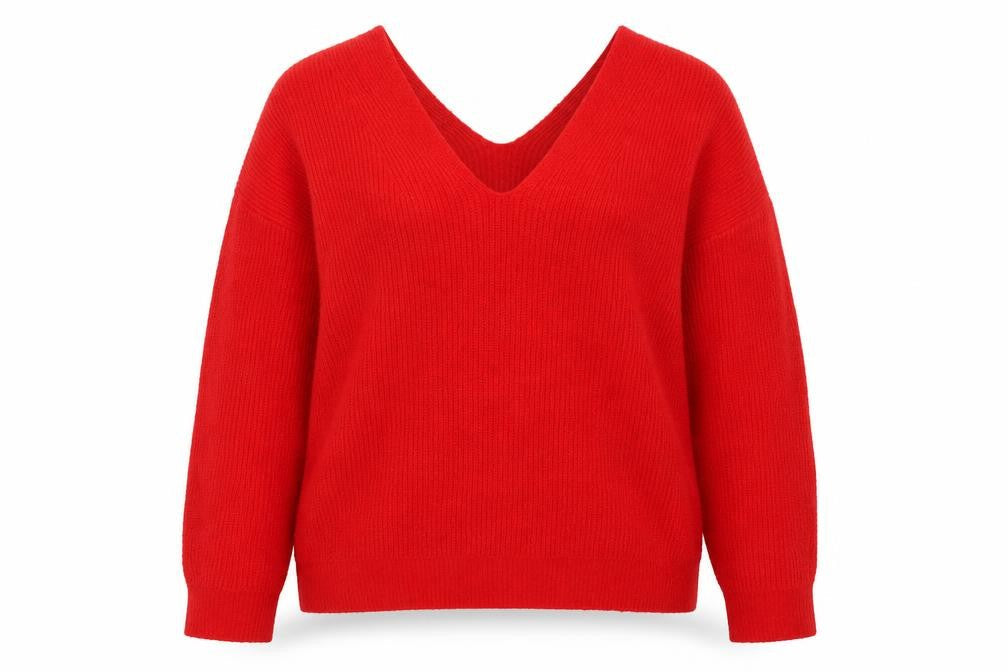 Primark Womens Red V-Neck Chunky Knit Pullover Jumper XL