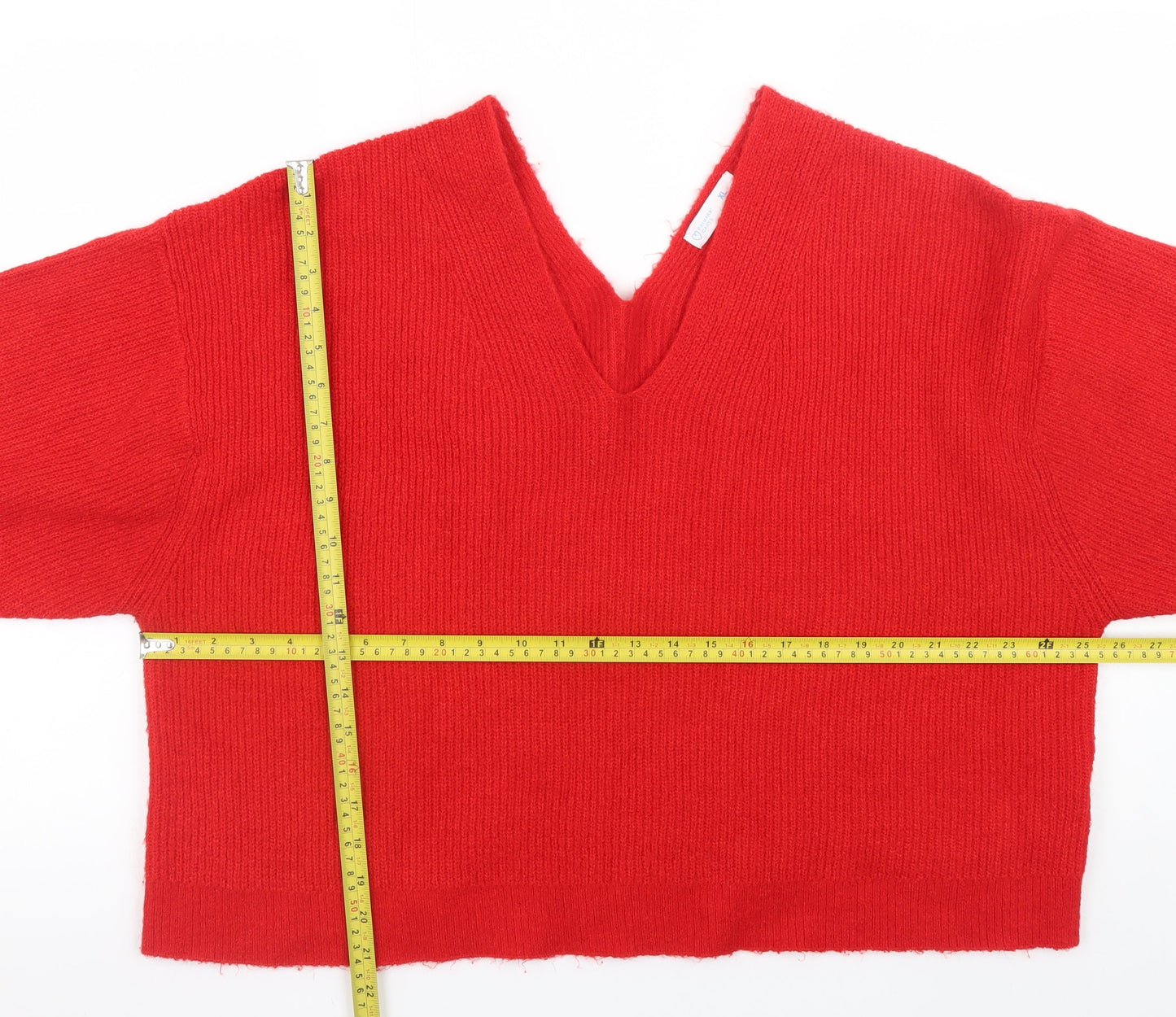 Primark Womens Red V-Neck Chunky Knit Pullover Jumper XL