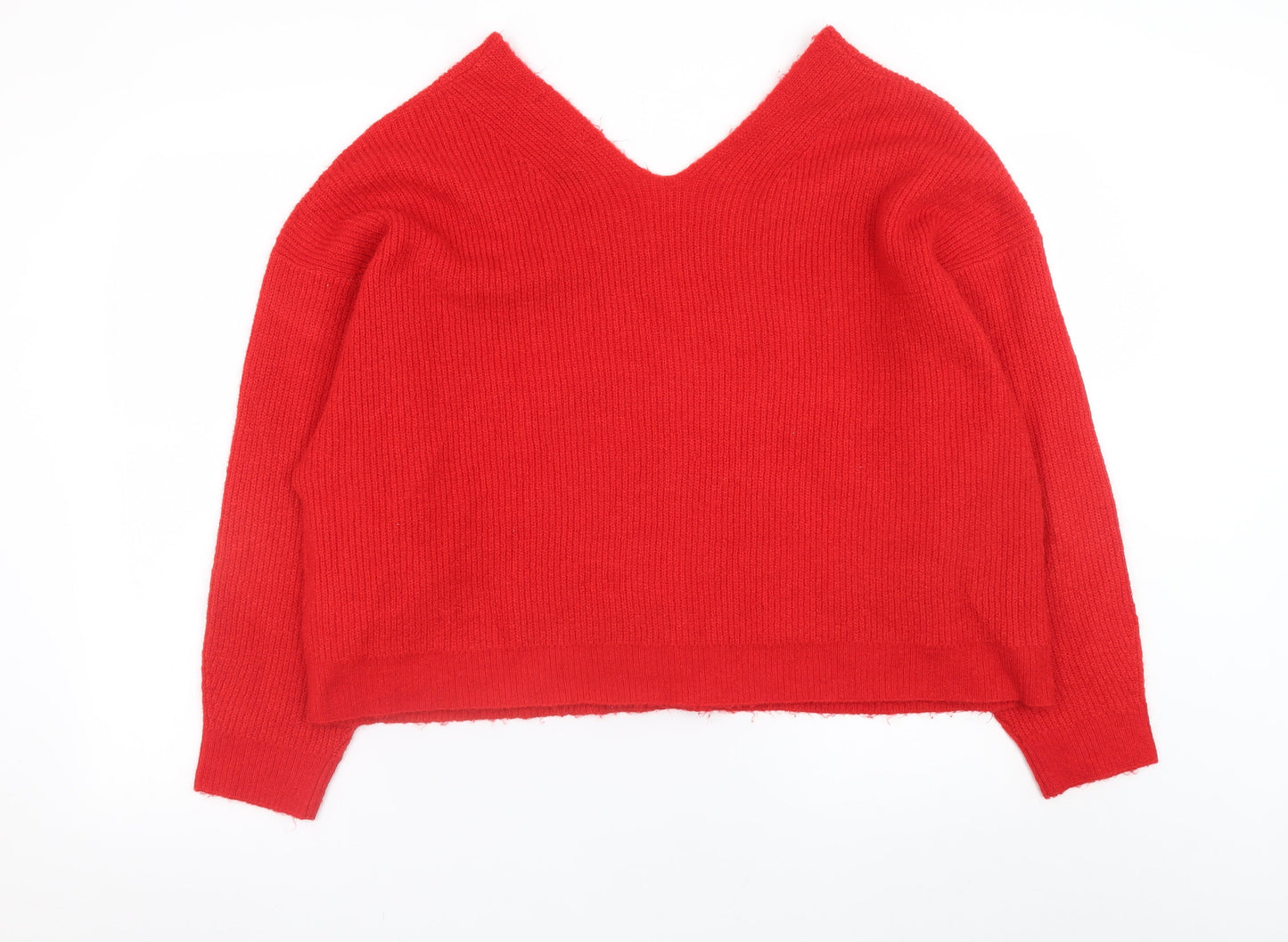 Primark Womens Red V-Neck Chunky Knit Pullover Jumper XL