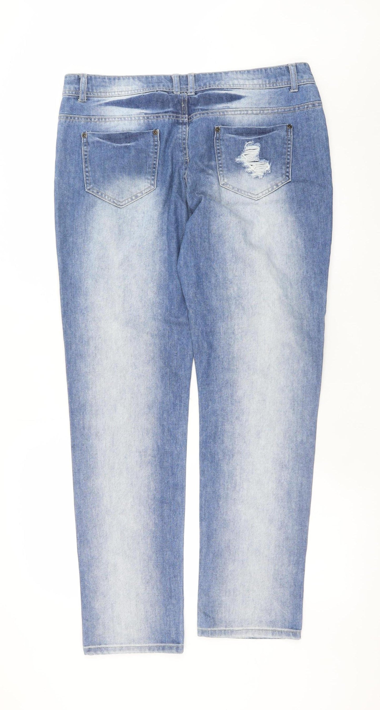 Denim Co. Men's Blue Distressed Light Wash Straight Jeans L