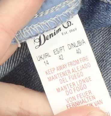 Denim Co. Men's Blue Distressed Light Wash Straight Jeans L
