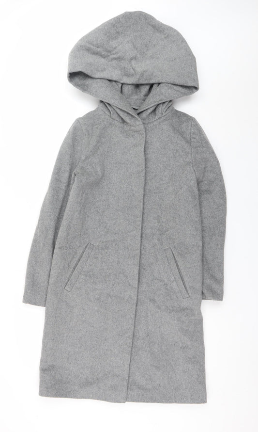 Hallhuber Women's Grey Wool Blend Hooded Long Coat Size 6