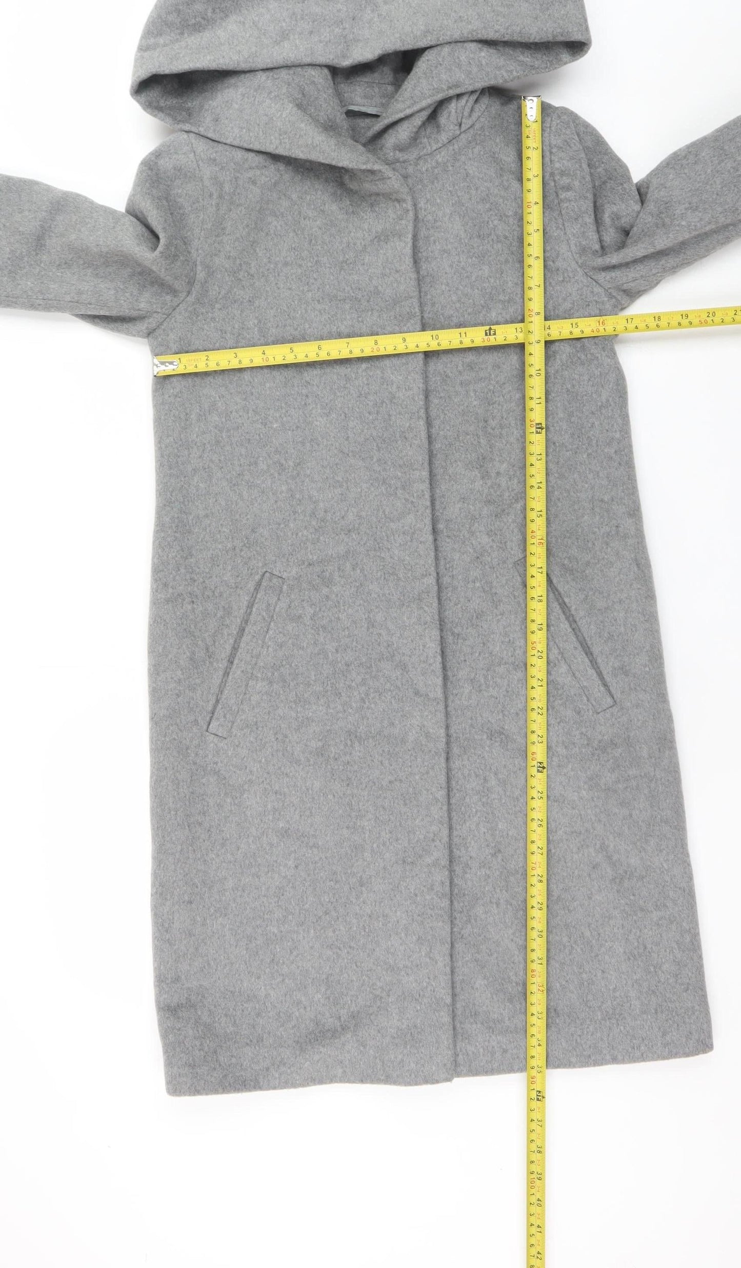 Hallhuber Women's Grey Wool Blend Hooded Long Coat Size 6