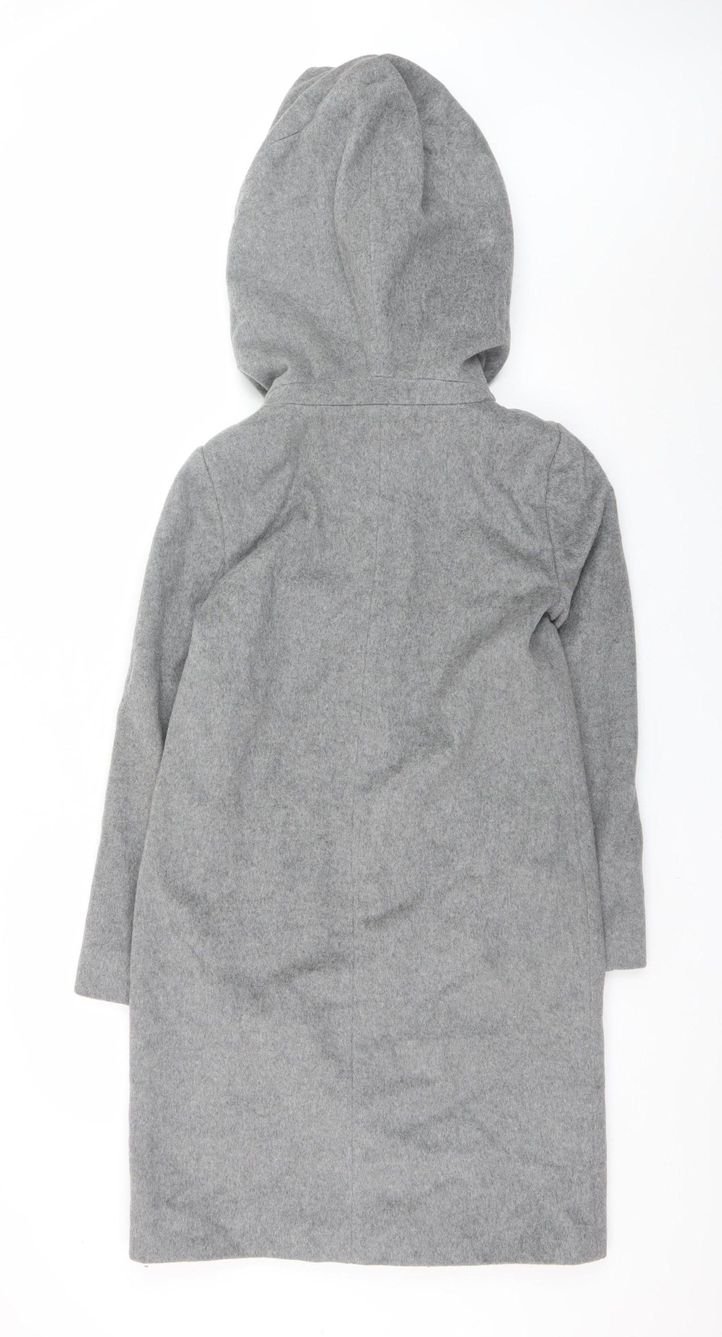 Hallhuber Women's Grey Wool Blend Hooded Long Coat Size 6
