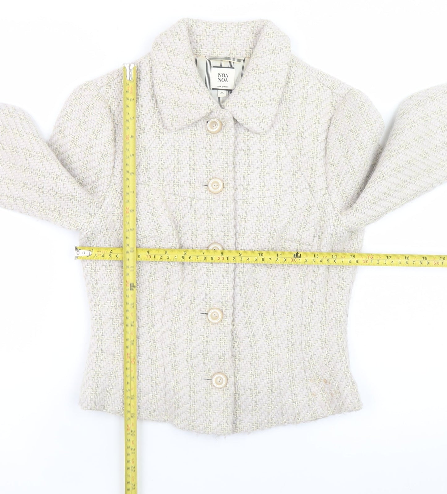 Noa Noa Women's Beige Tweed Button Blazer Jacket XS