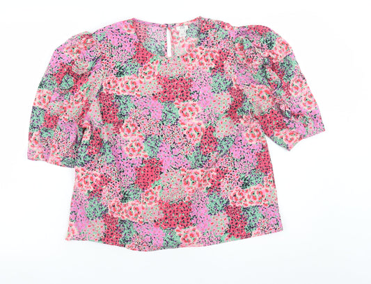 River Island Women’s Multicoloured Floral Puff Sleeve Tunic Blouse Size 10