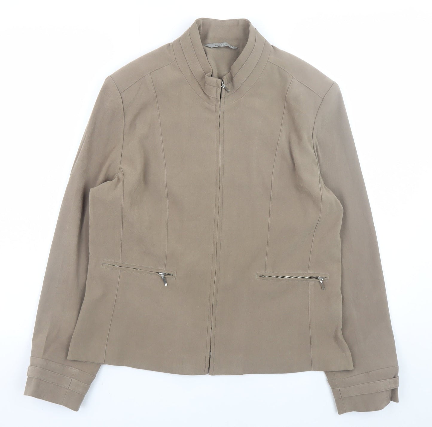 Style Collection Women Brown Size 14 Faux Suede Zip Jacket