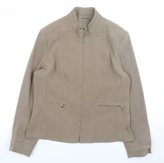 Style Collection Women Brown Size 14 Faux Suede Zip Jacket