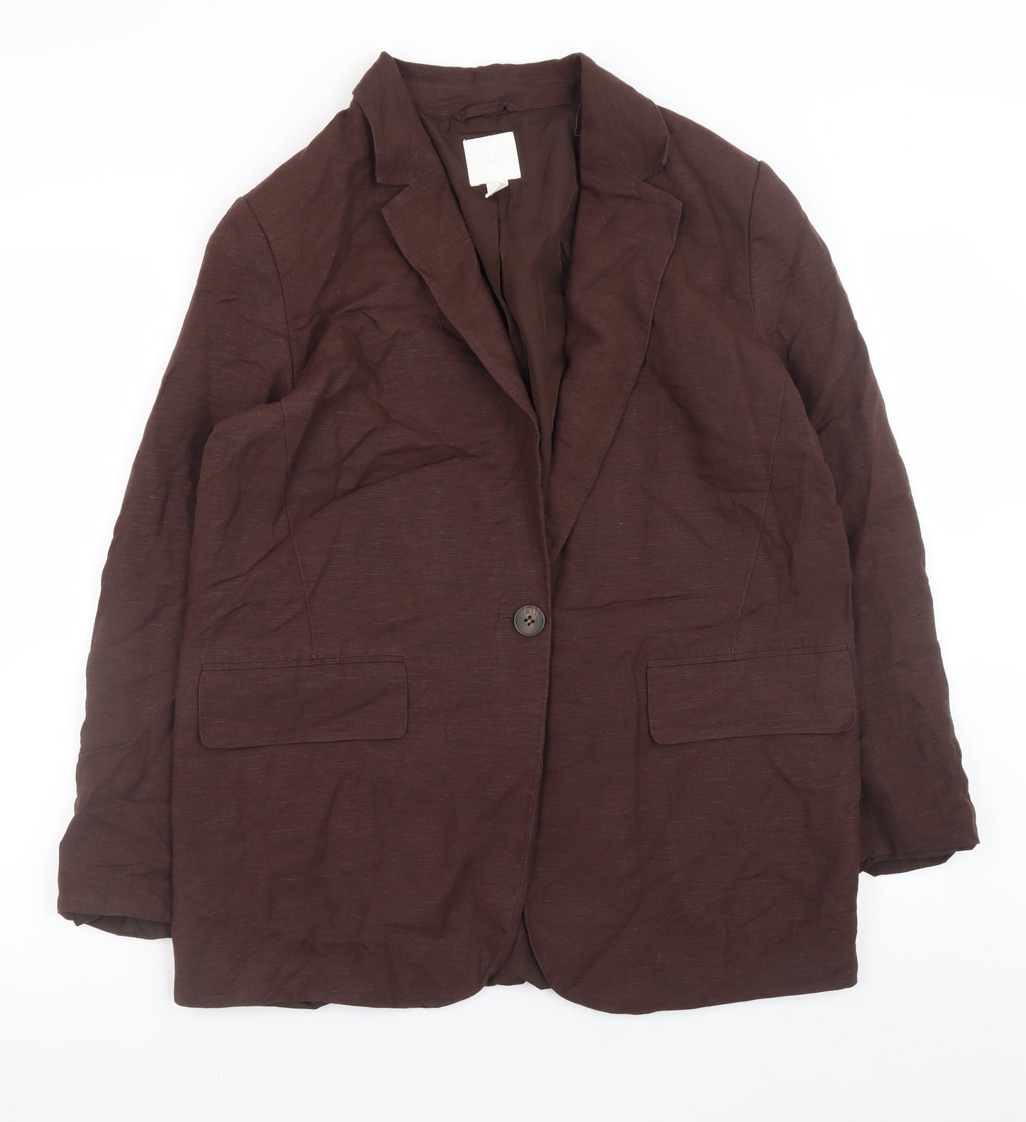 H&M Women Brown Linen Blend Single Breasted Blazer Size S