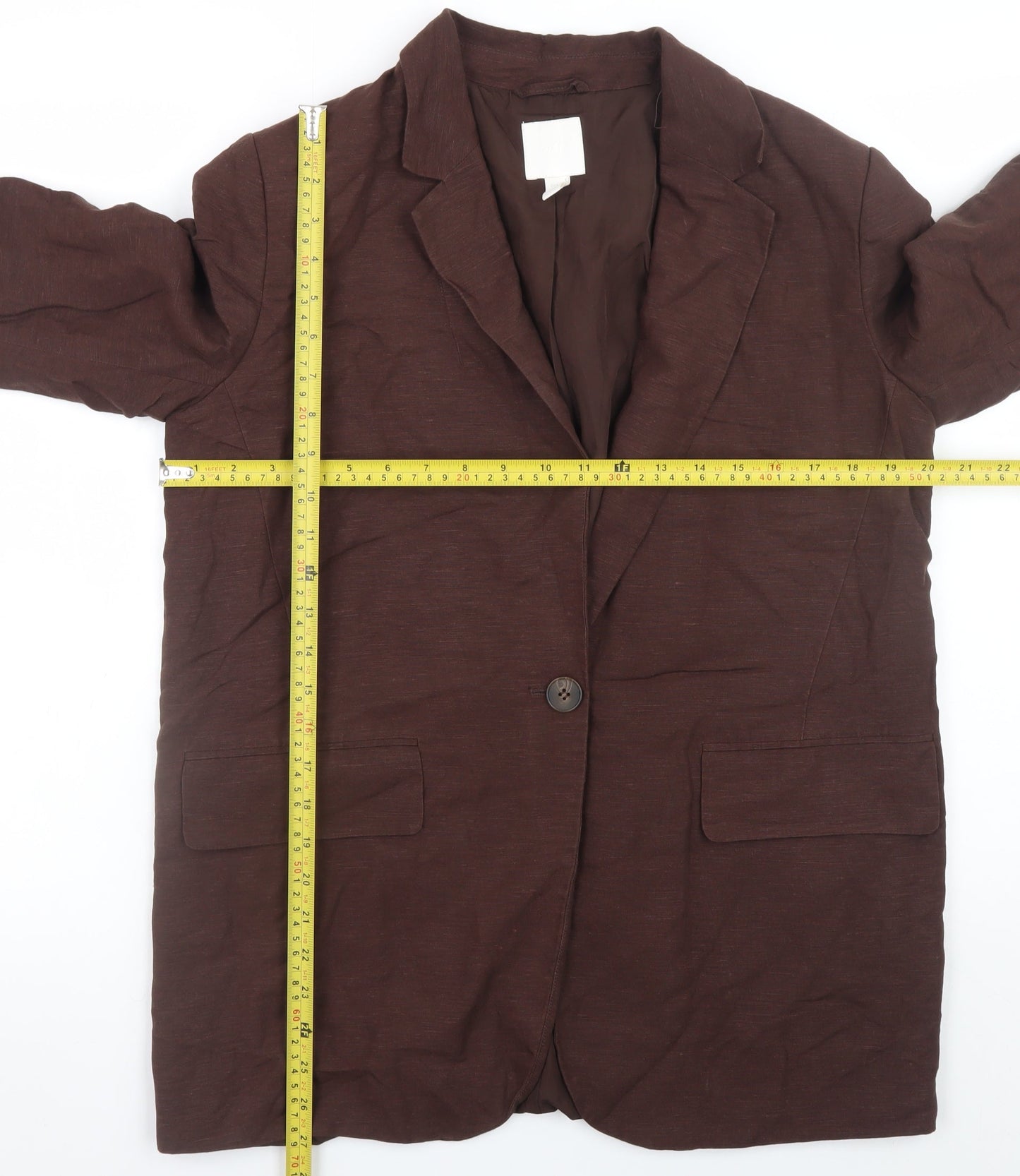H&M Women Brown Linen Blend Single Breasted Blazer Size S