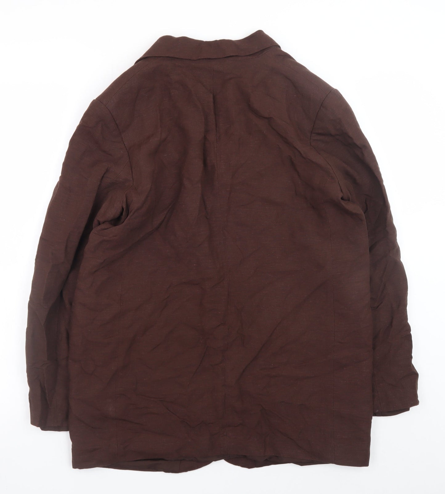 H&M Women Brown Linen Blend Single Breasted Blazer Size S