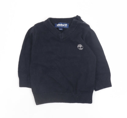 Additional front view of Timberland boys’ black cotton v-neck pullover sweater 6m