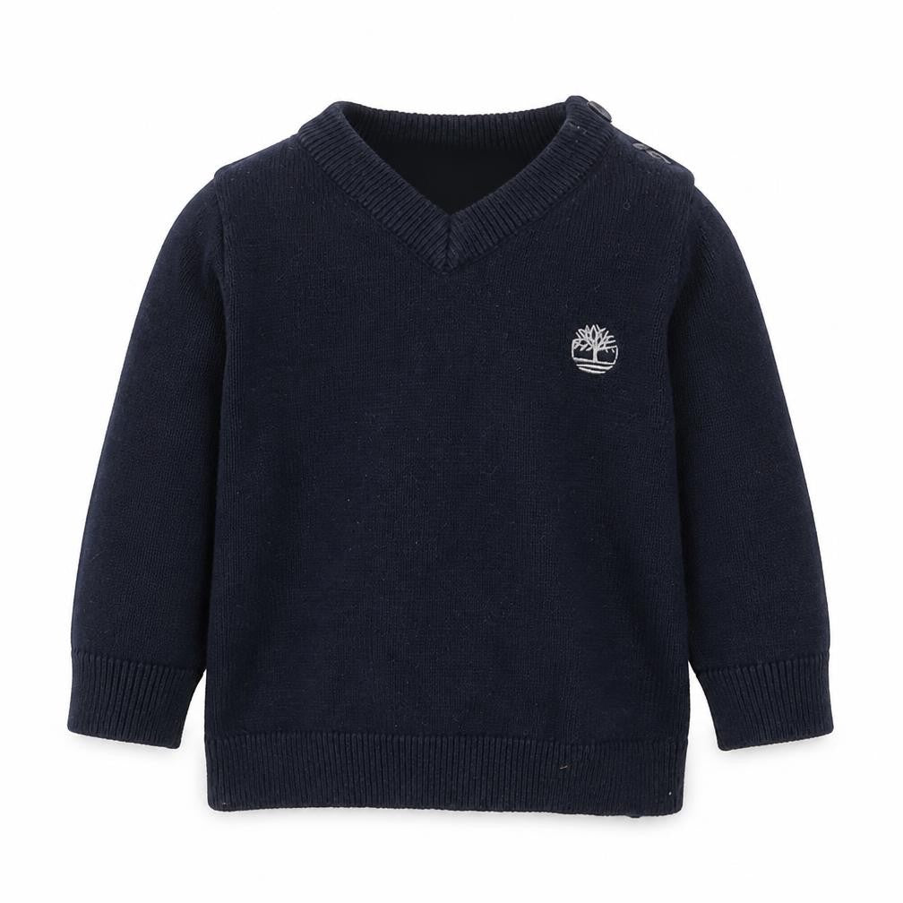 Timberland Boys Black Cotton V-Neck Pullover Sweater 6M