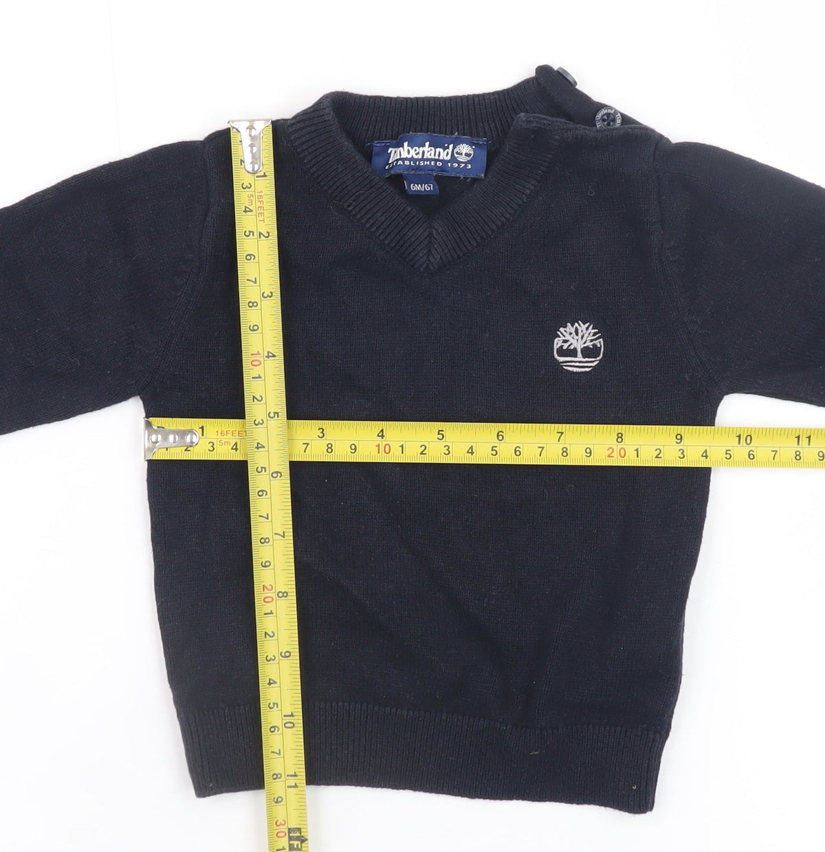 Timberland Boys Black Cotton V-Neck Pullover Sweater 6M