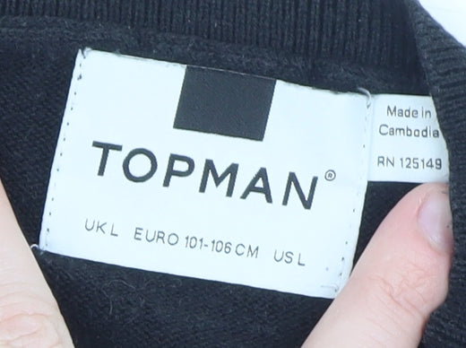 Topman Men’s Black Cotton Crew Neck Pullover Jumper Size L