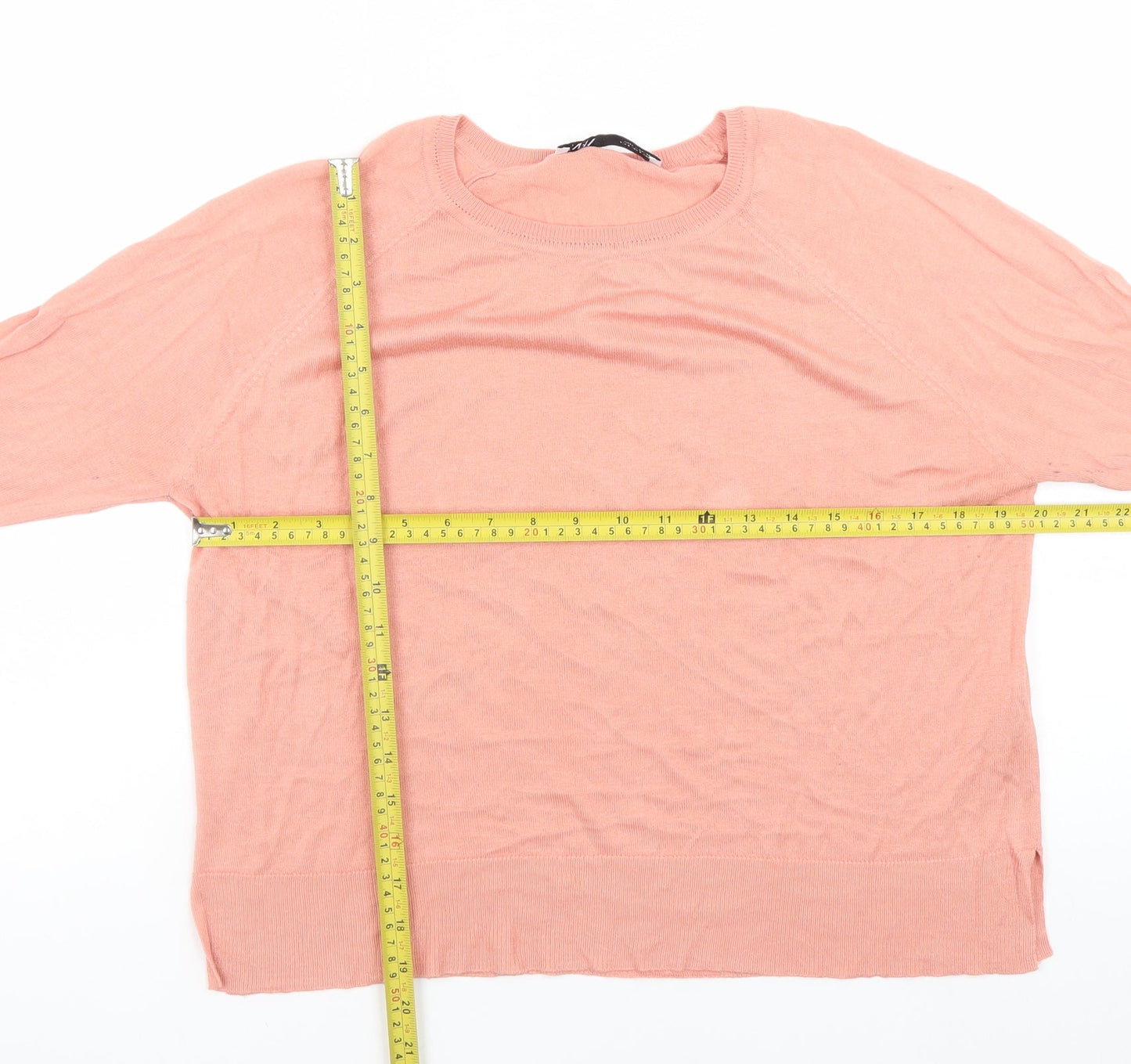 Zara Womens Pink Crew Neck Long Sleeve Pullover Jumper Size S