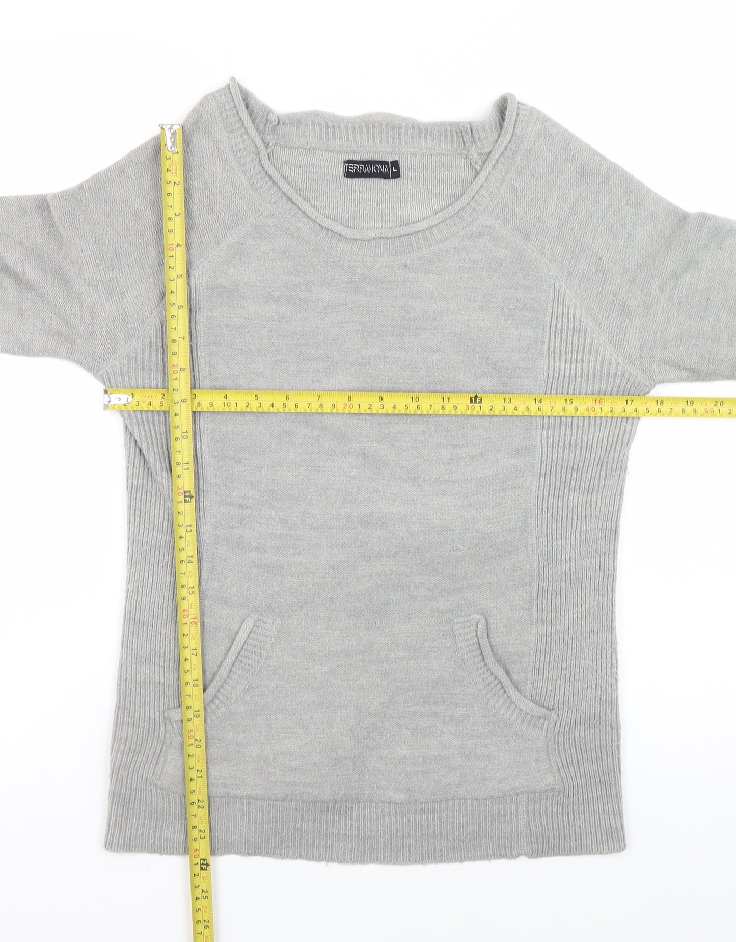 Terranova Women Grey Knit Pullover Jumper L Long Sleeve Crew Neck