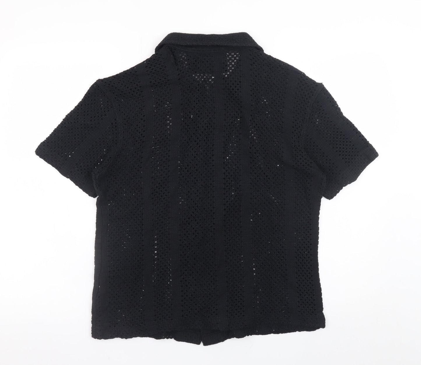 ZARA Men’s Black Crochet Short Sleeve Collared Button Cardigan S