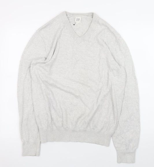 GAP Men’s Grey V-Neck Cotton Blend Pullover Jumper Size M