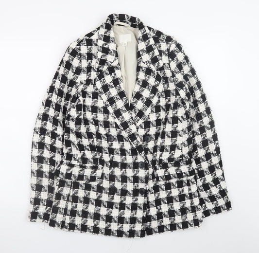 H&M Women's Black White Check Tweed Blazer Size 10