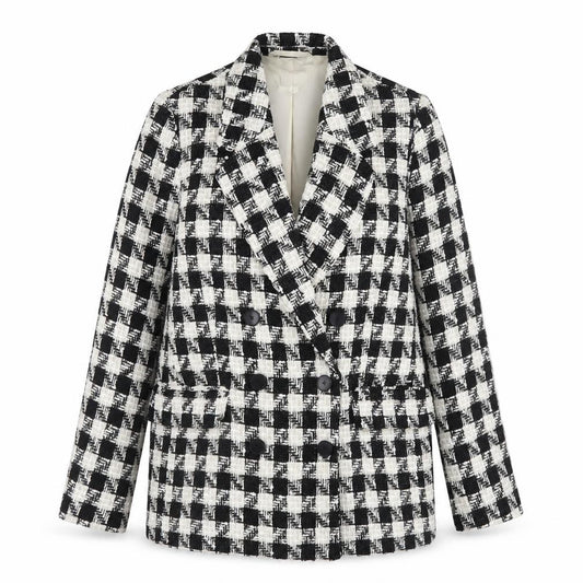 H&M Women's Black White Check Tweed Blazer Size 10