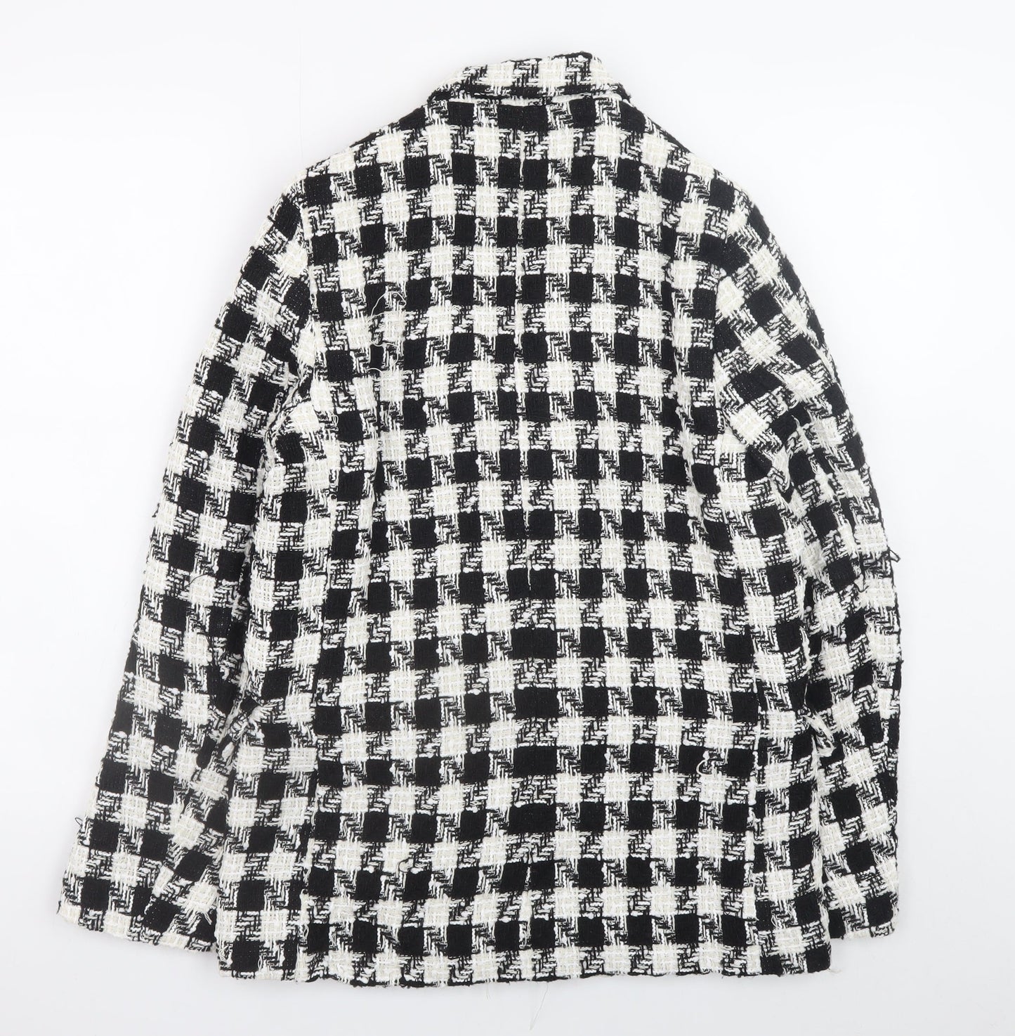 H&M Women's Black White Check Tweed Blazer Size 10