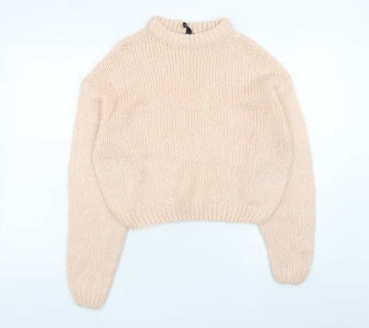 H&M Divided Women’s Beige Chunky-Knit Mock Neck Jumper XS
