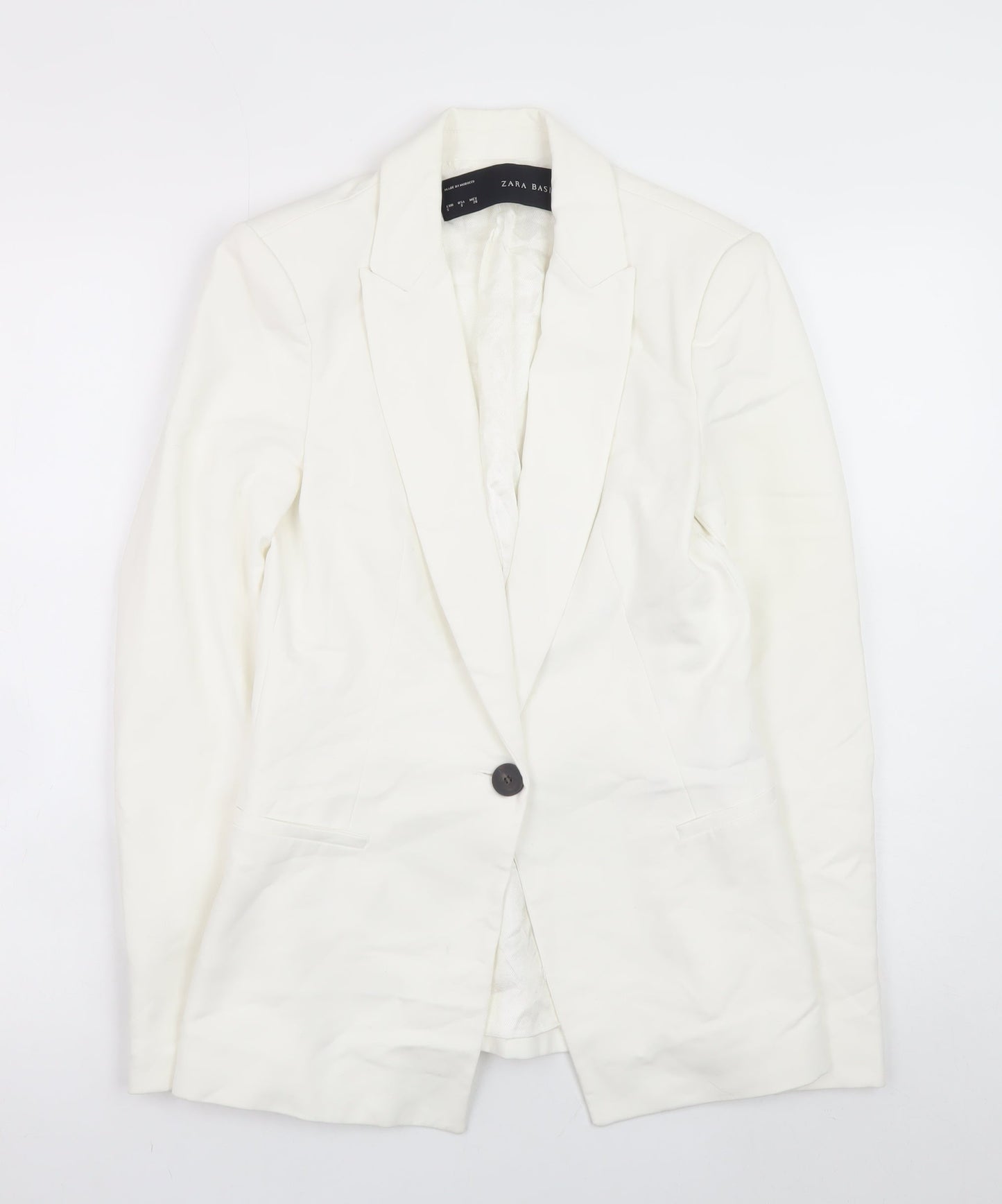 Zara Women White Slim Fit Cotton Blend Blazer Jacket Size S