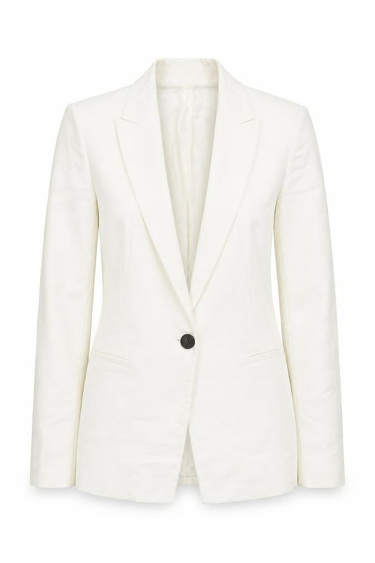 Zara Women White Slim Fit Cotton Blend Blazer Jacket Size S