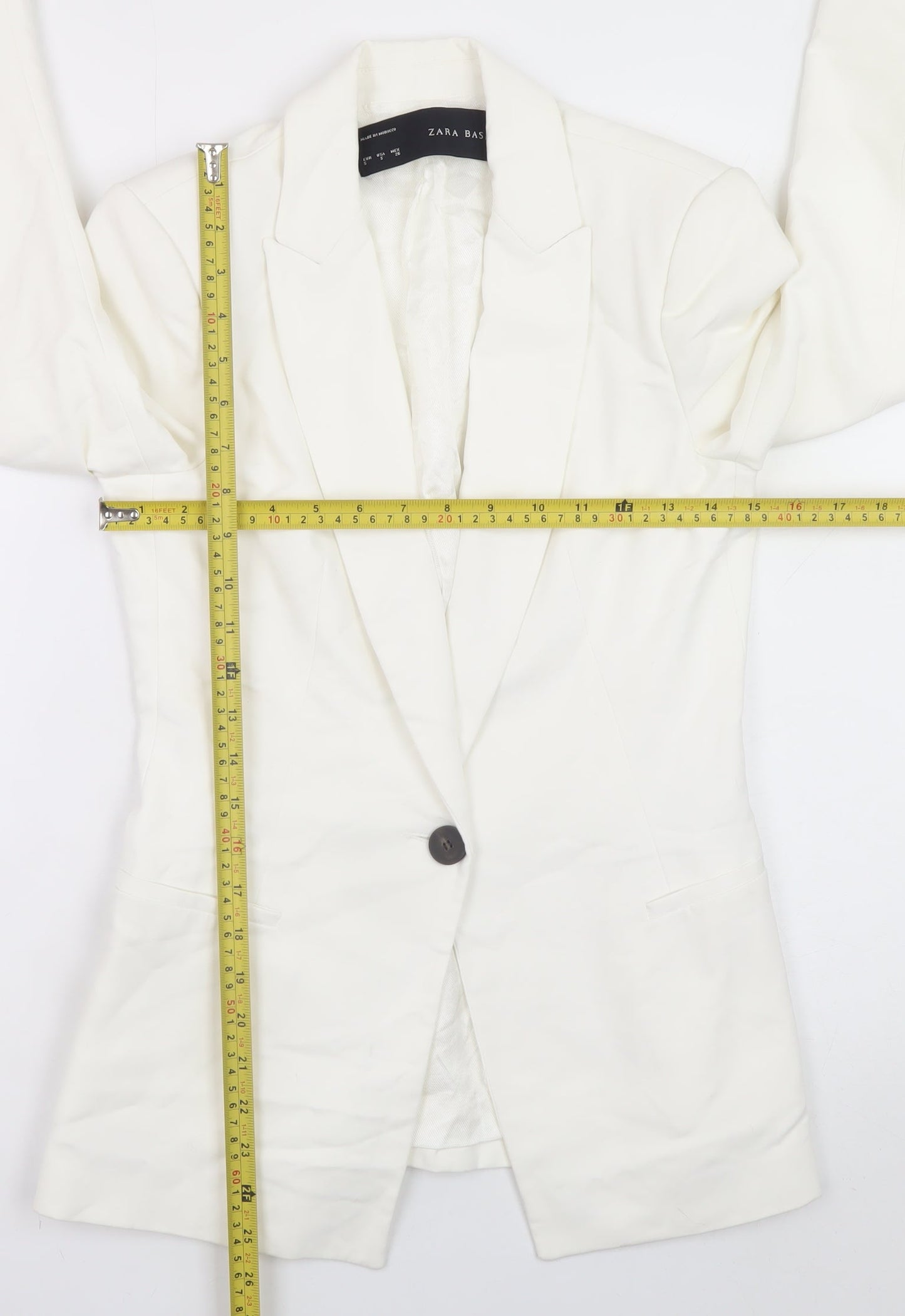 Zara Women White Slim Fit Cotton Blend Blazer Jacket Size S