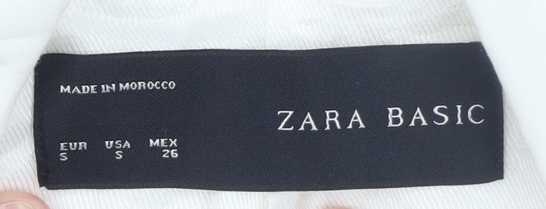 Zara Women White Slim Fit Cotton Blend Blazer Jacket Size S
