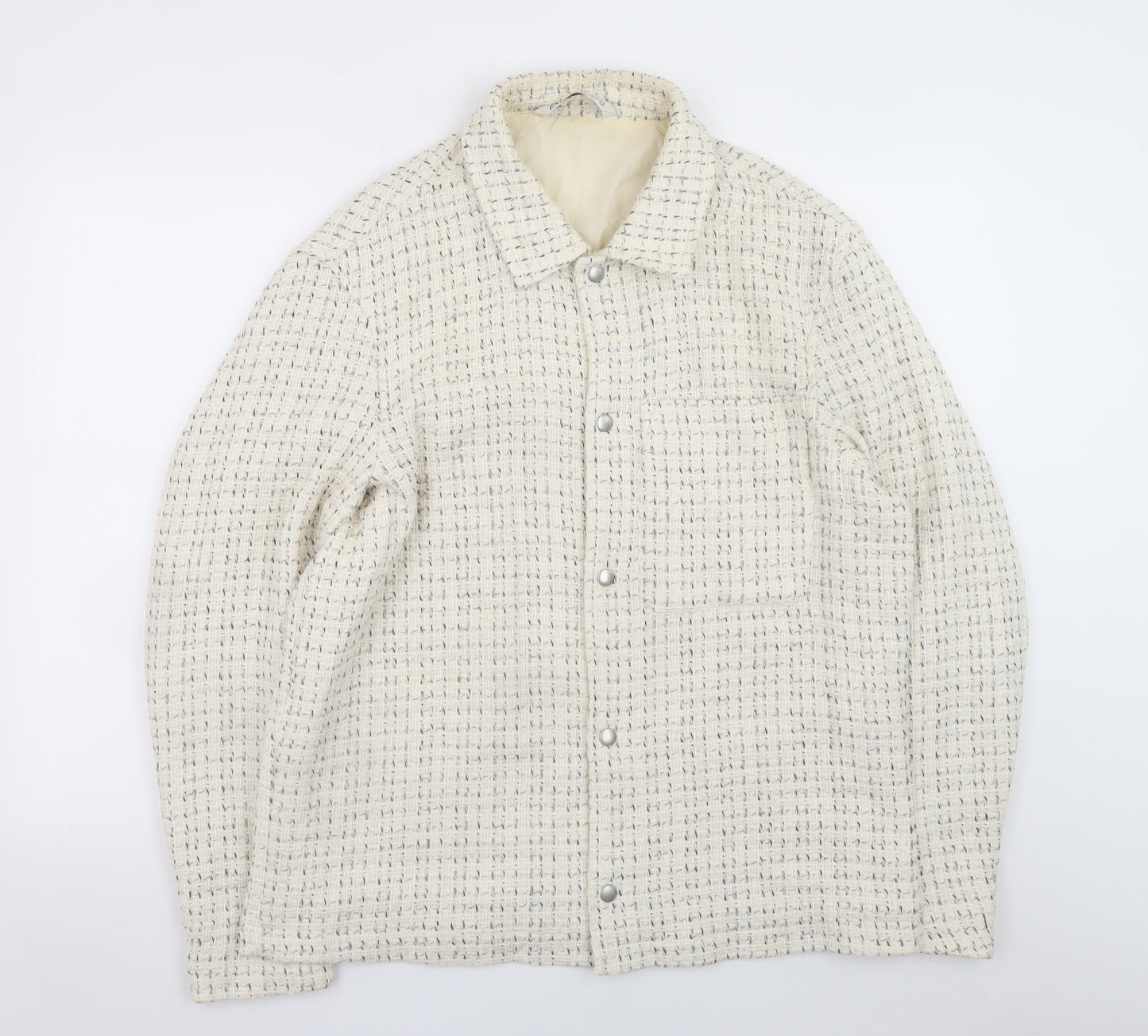 Zara Women Ivory Tweed Mid-Length Jacket Size 14 Classic Style