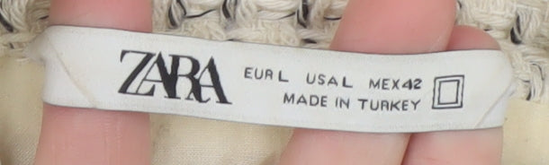 Zara Women Ivory Tweed Mid-Length Jacket Size 14 Classic Style