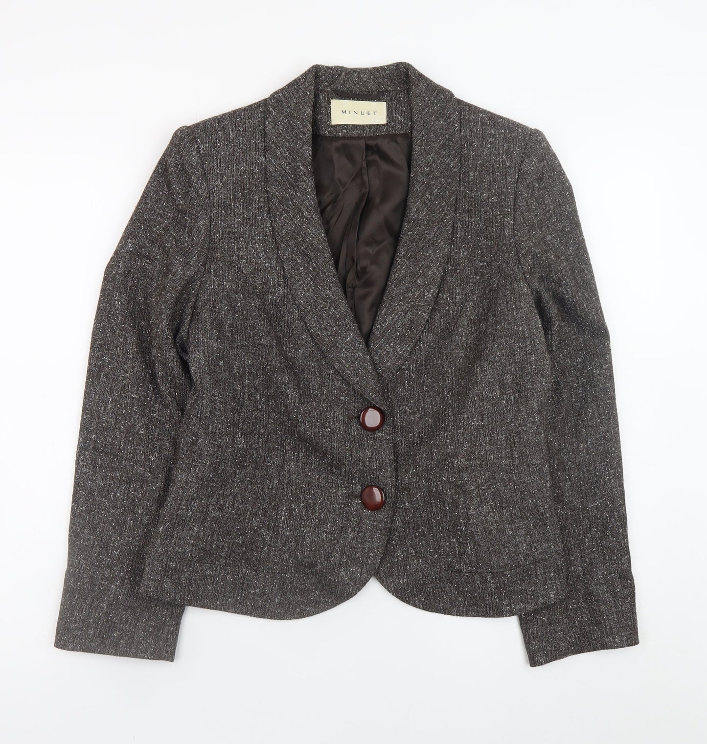 Minuet Women Brown Tweed Blazer Size 12 Lined Buttoned Jacket