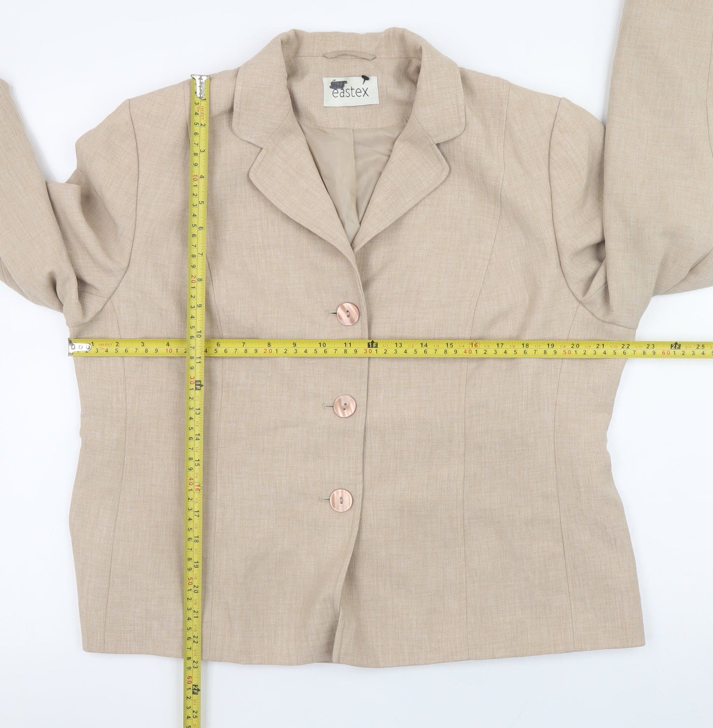 Eastex Women Beige Classic Blazer Jacket Size 16 Polyester Lined