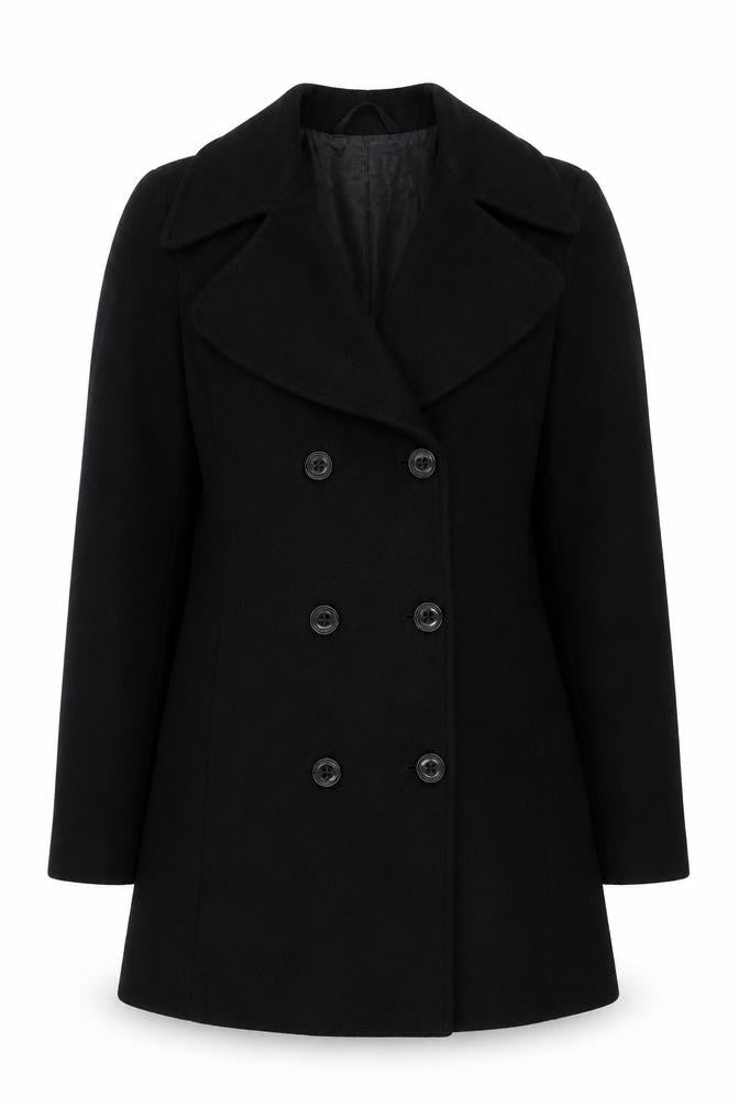 Killah Women's Black Wool Pea Coat XS Mid-Length Classic Style