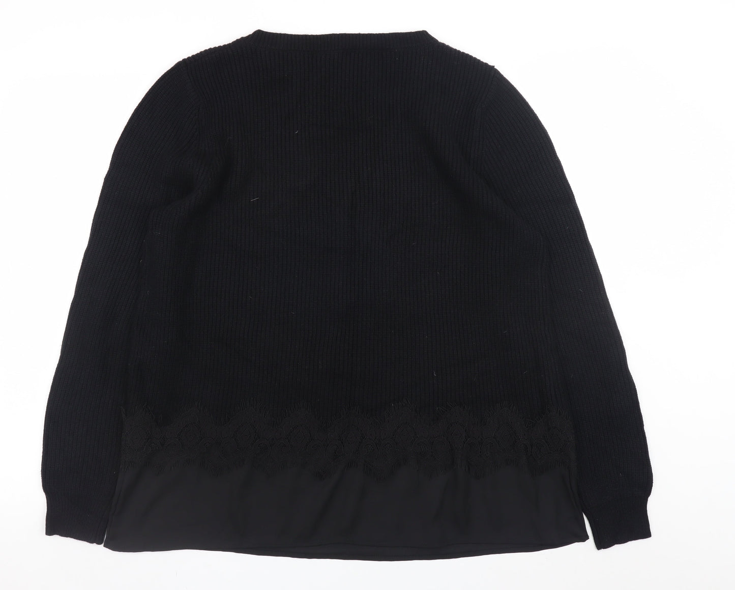 Roman Women’s Black V-Neck Long Sleeve Ribbed Pullover Jumper Size 16