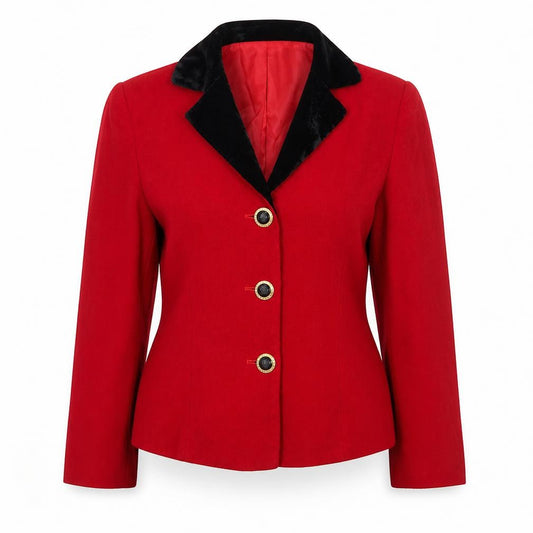 Evan-Picone Women's Red Wool Blazer Velvet Collar Size 12 Classic Jacket