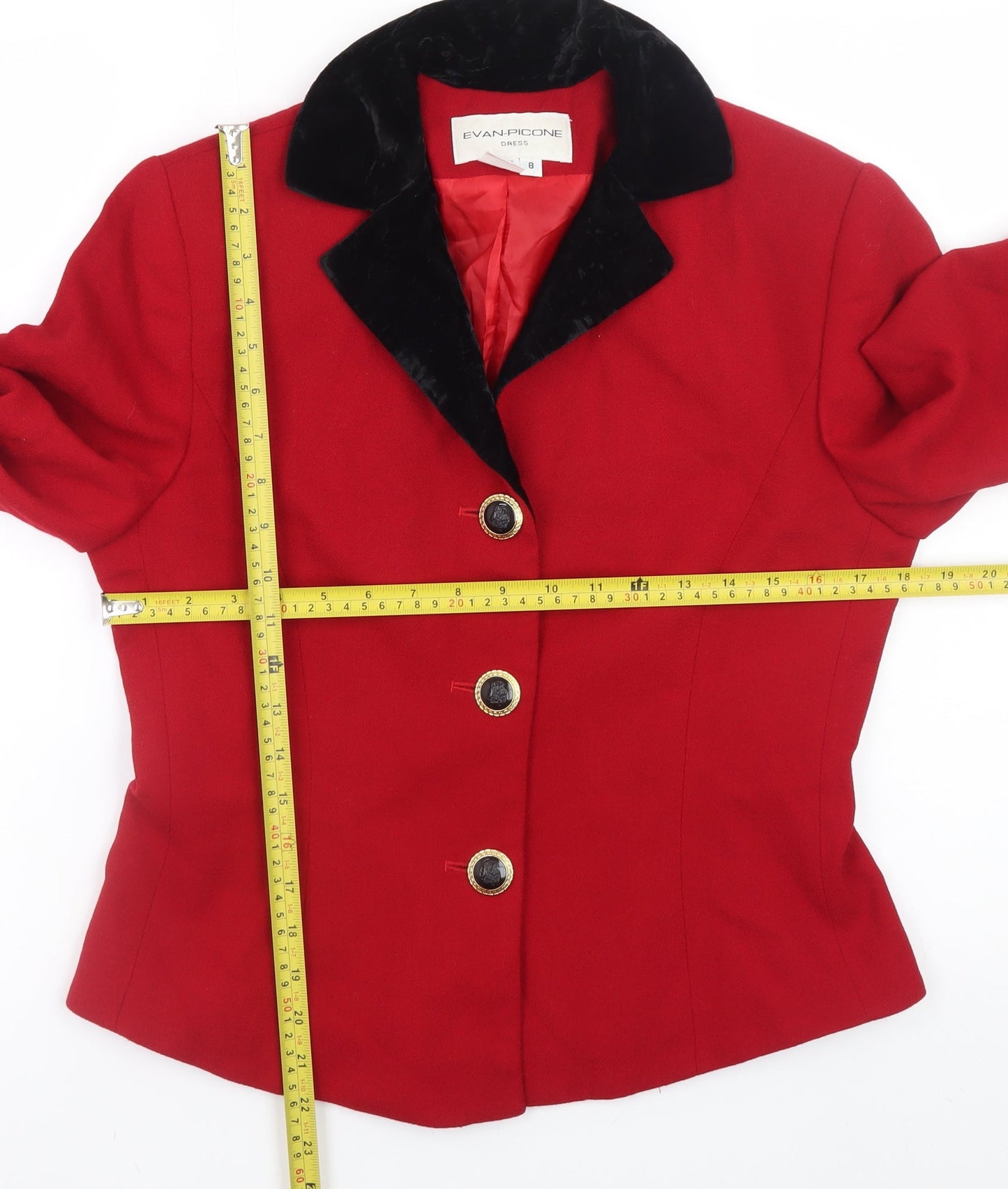 Evan-Picone Women's Red Wool Blazer Velvet Collar Size 12 Classic Jacket