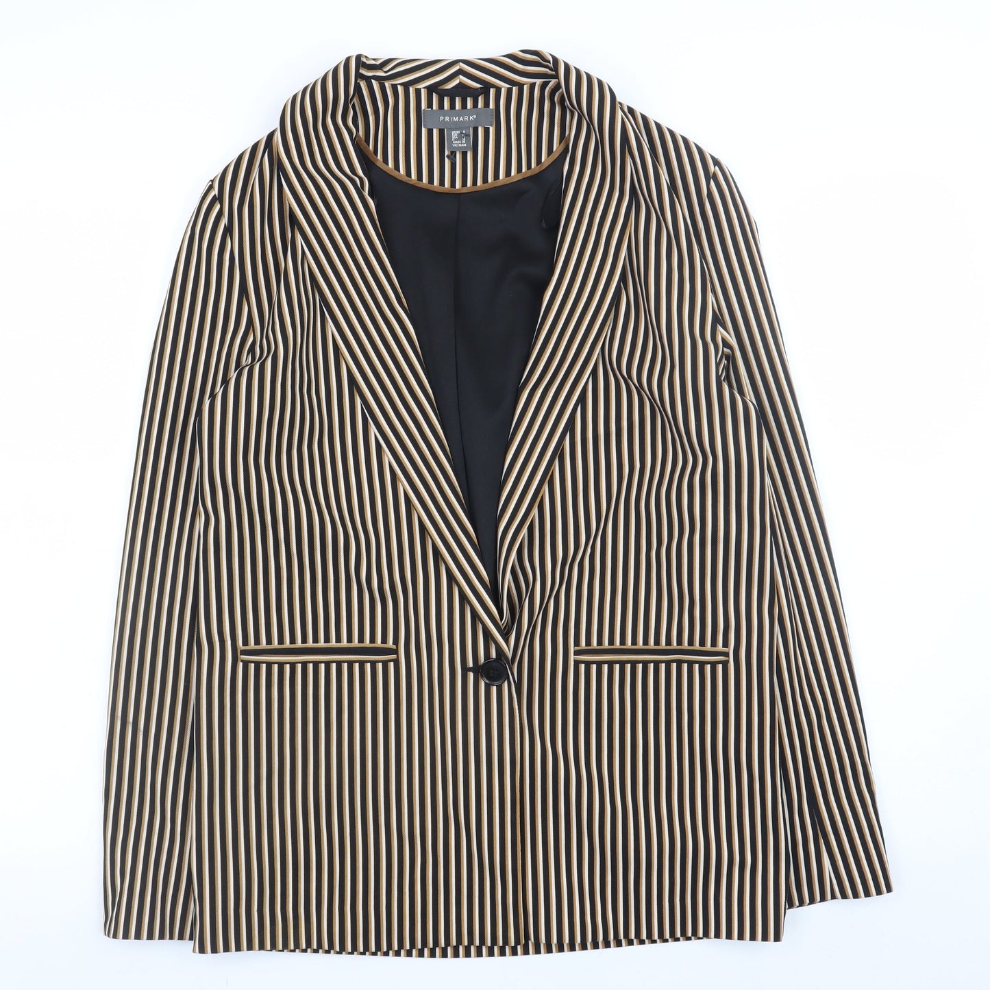 Primark Women Black Stripe Blazer Size 6 Polyester Blend Lined Jacket